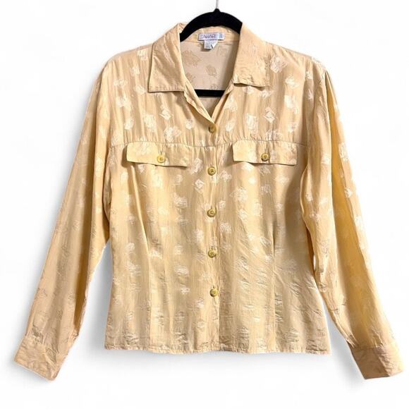 Tahari Jacquard Silk Pale Yellow Double Breasted Blouse size 8 - Picture 8 of 9